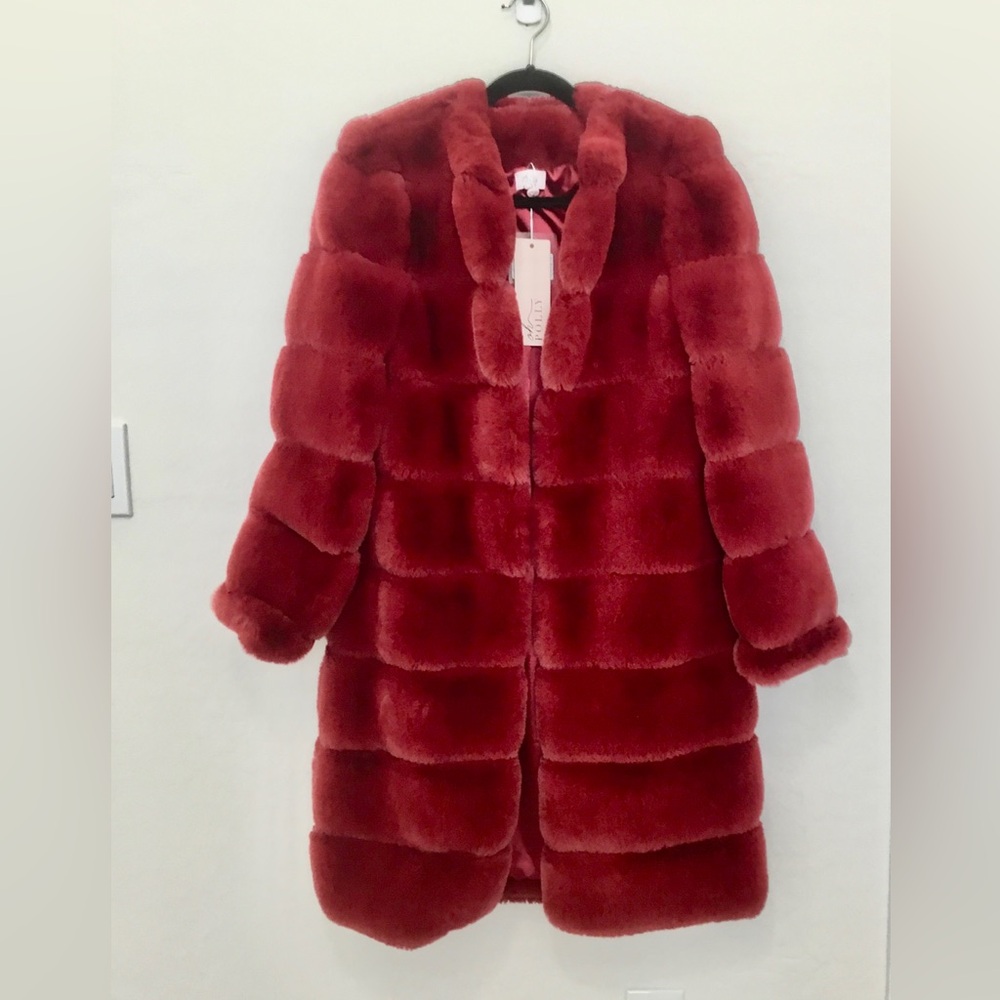 NWT - Oh Polly - Faux Fur Coat, Red, S